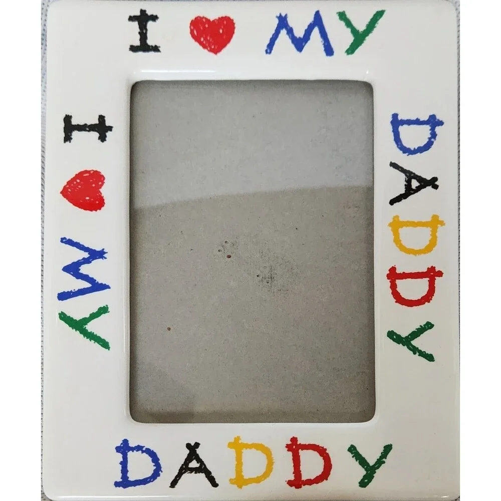 Vintage I Love My Daddy Crayon Look Ceramic Picture Frame 4 X 6Photo Colorful